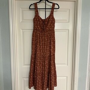 Christy Dawn Rust Brown Floral Lace-Up Maxi Dress